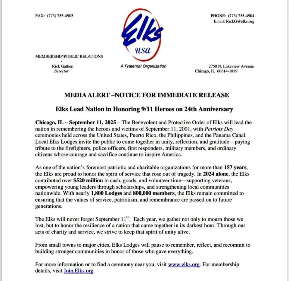 Patriot Day Press Release